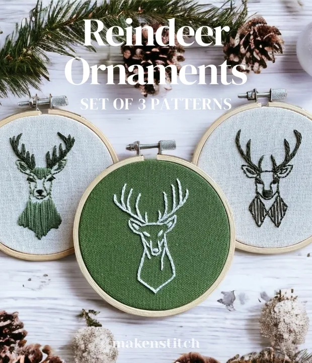 Christmas reindeer embroidery pattern bundle with three designs