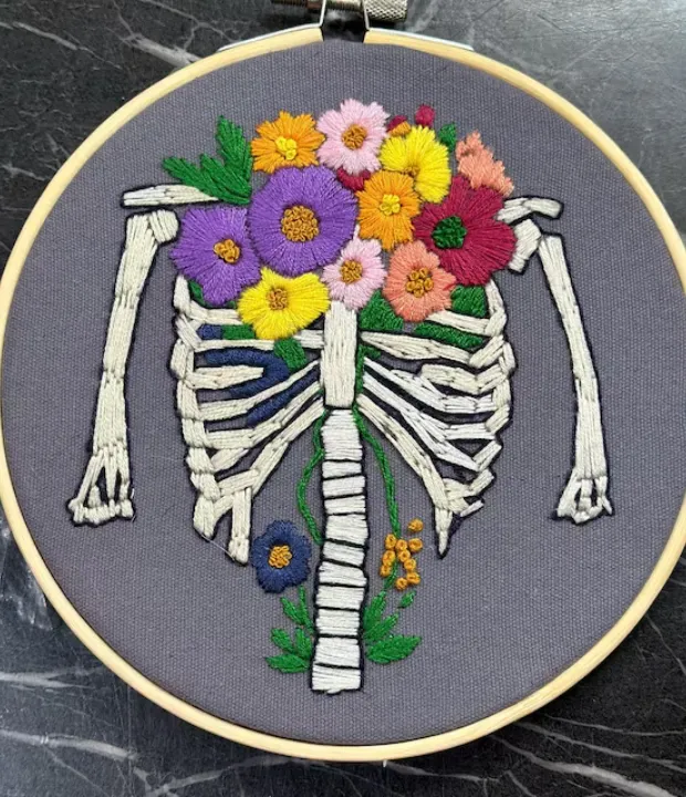 Customer embroidered ghost hoop with autumn branches