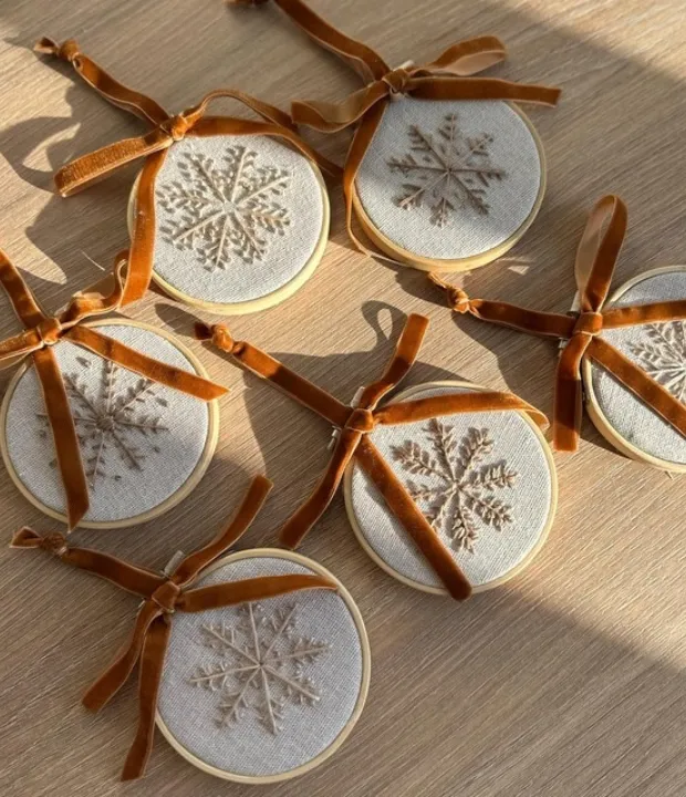 Customer embroidered snowflake Christmas ornaments