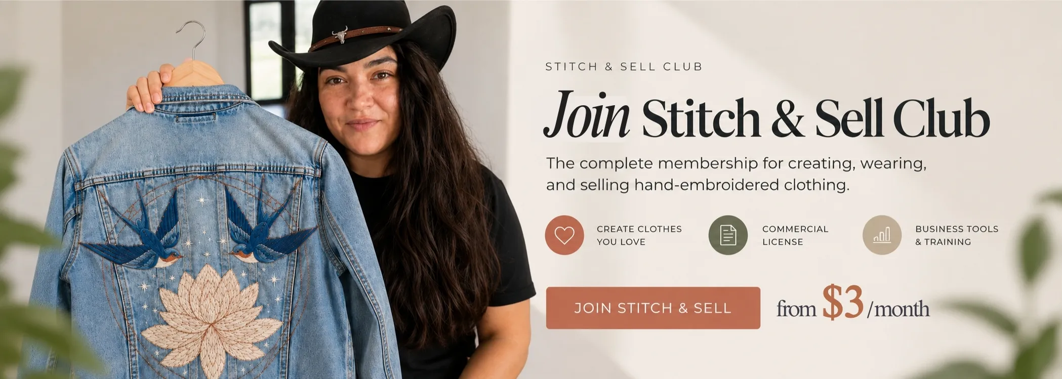 Stitch & Sell Club membership for creating, wearing and selling hand-embroidered clothing